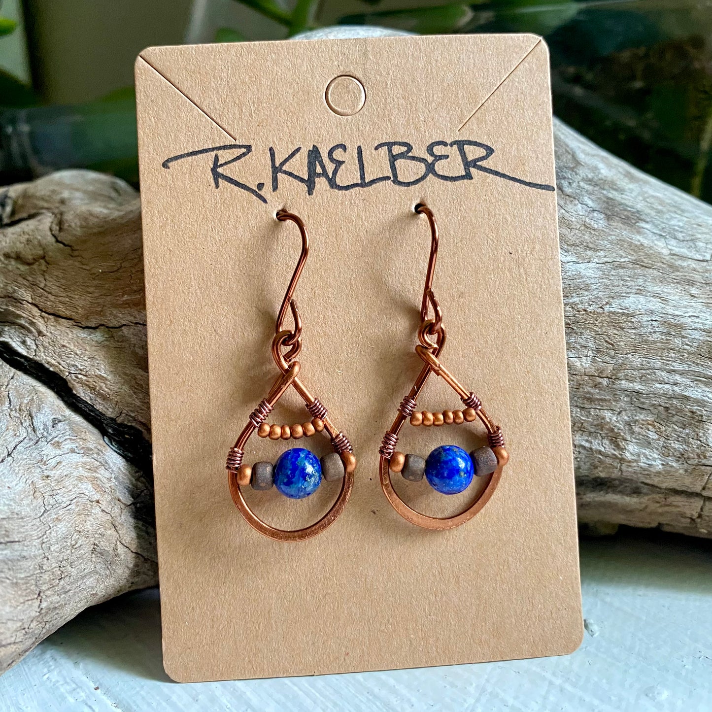 Lapis Lazuli Copper Teardrop Earrings - R.Kaelber Art