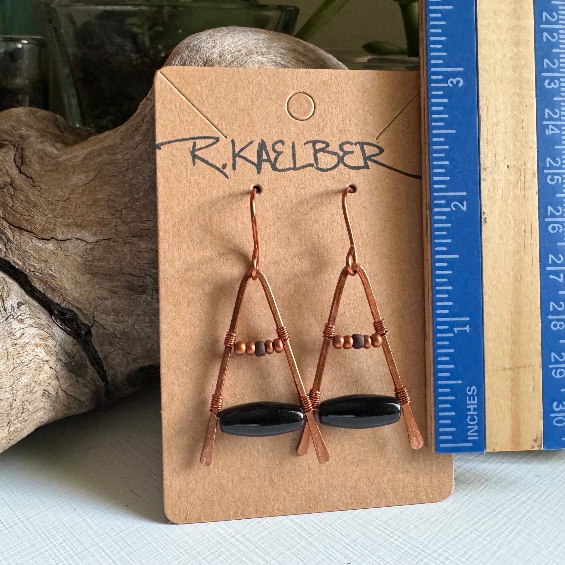 Onyx and Copper A-Frame Earrings - R.Kaelber Art