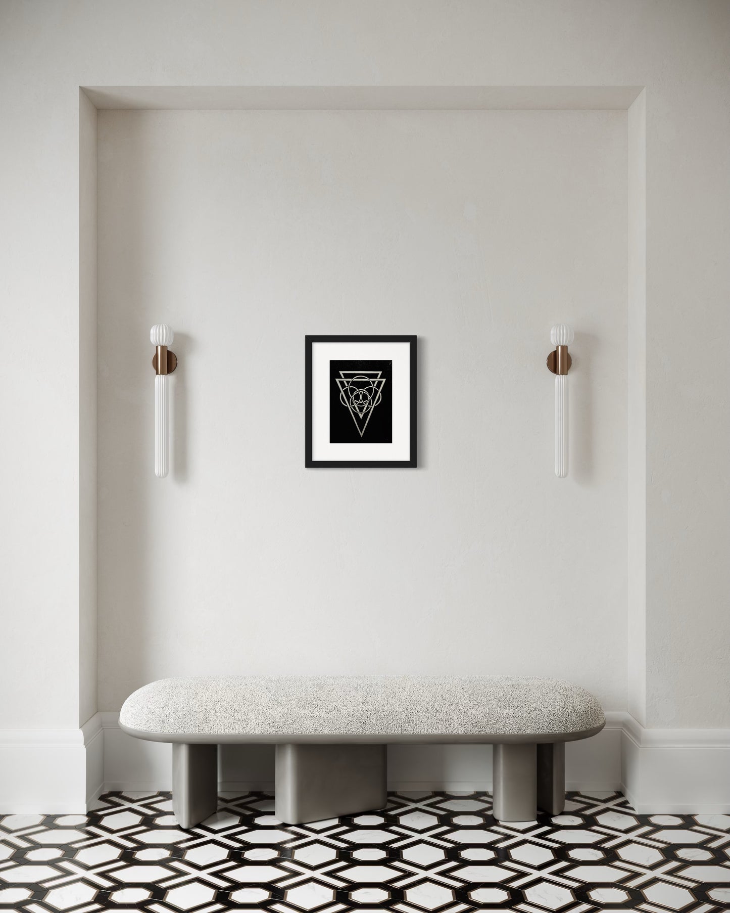 Energy Direction (Black background) 9/9 Framed - Original Linocut Print with Black Ink on Paper