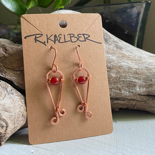 Carnelian and Copper Dangle Earrings - R.Kaelber Art