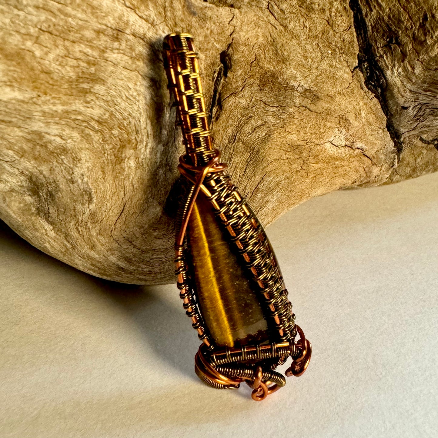 Tiger’s Eye Pendant Wrapped in Copper and Antique Bronze - R.Kaelber Art