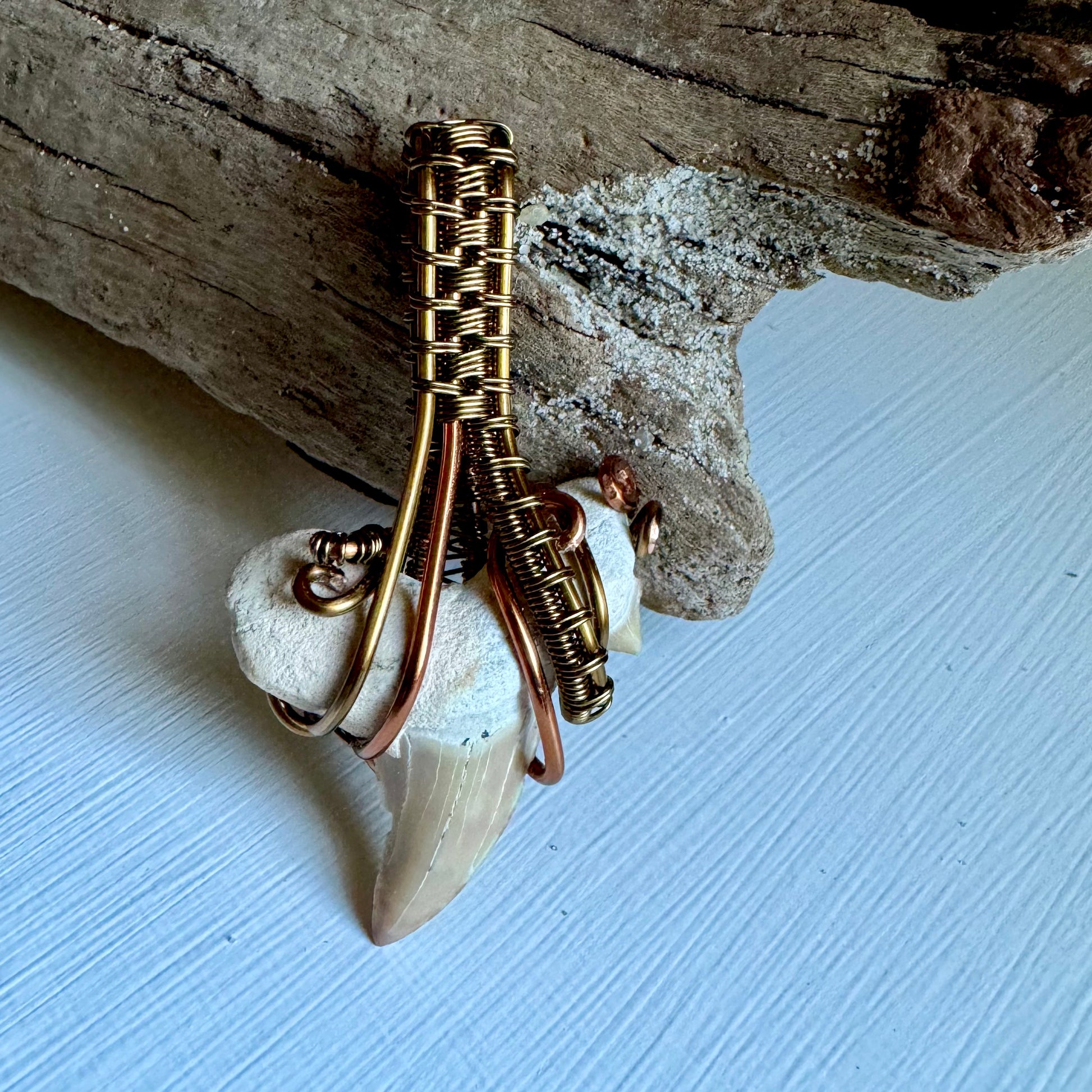 Megalodon Shark Tooth, Copper, and Antique Bronze Pendant - R.Kaelber Art