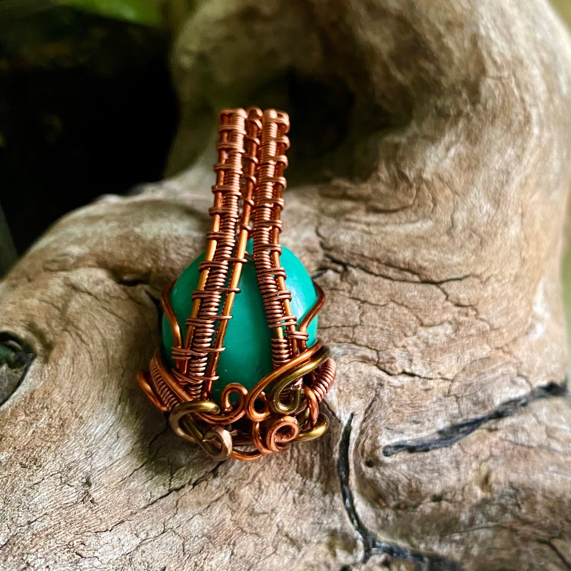 Turquoise, Copper, and Antique Bronze Pendant - R.Kaelber Art