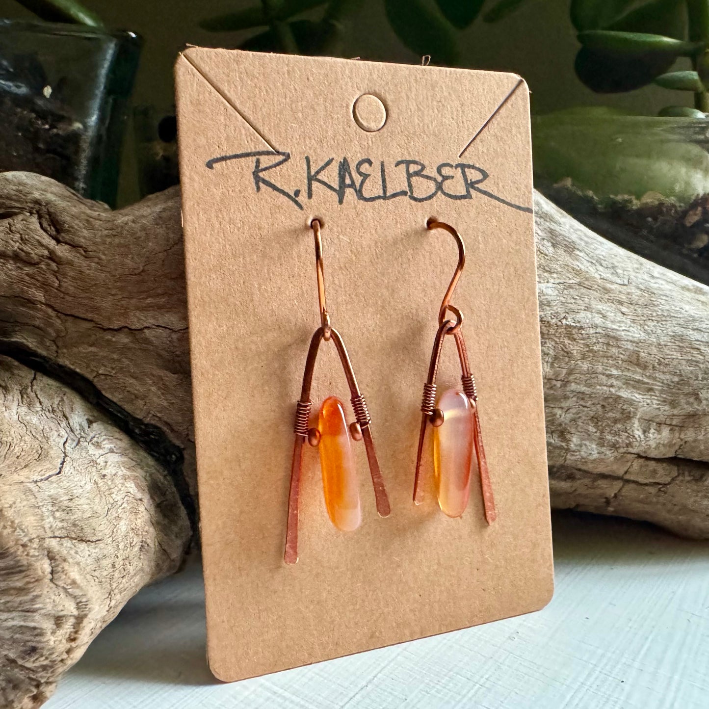 Carnelian and Copper A-Frame Earrings