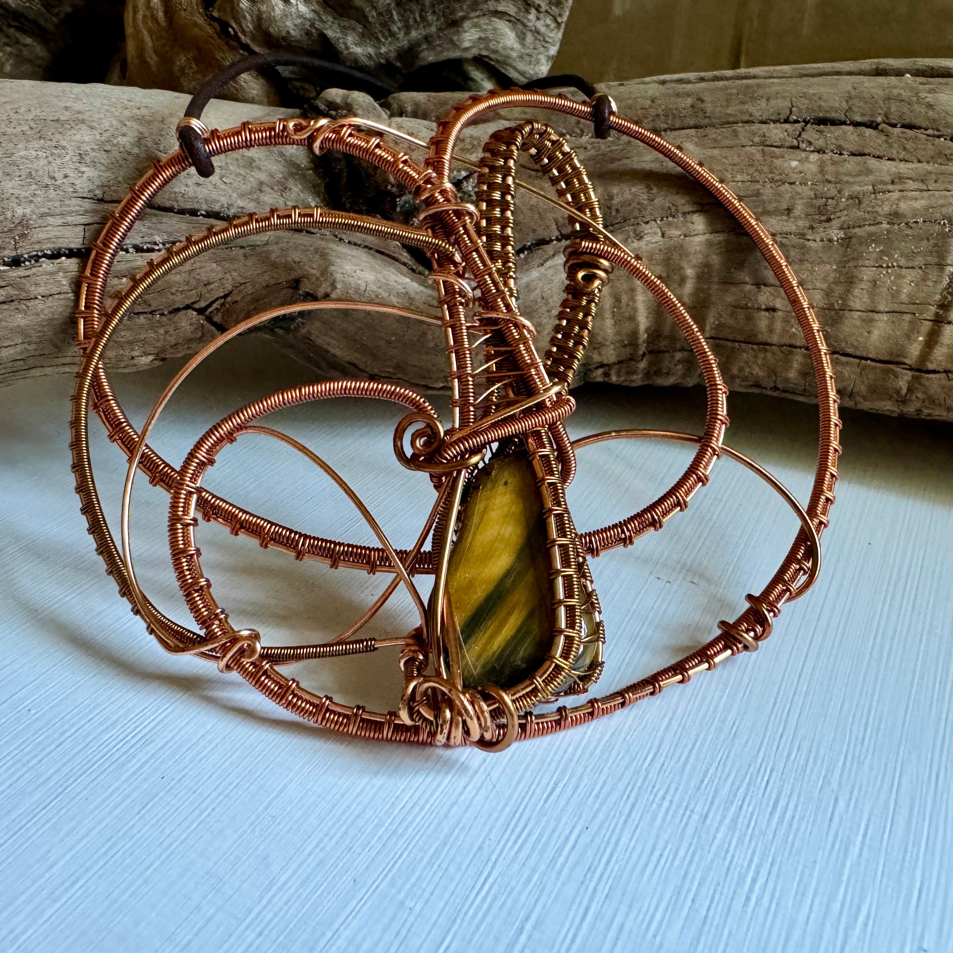 Tiger’s Eye Statement Necklace with Copper and Bronze - R.Kaelber Art