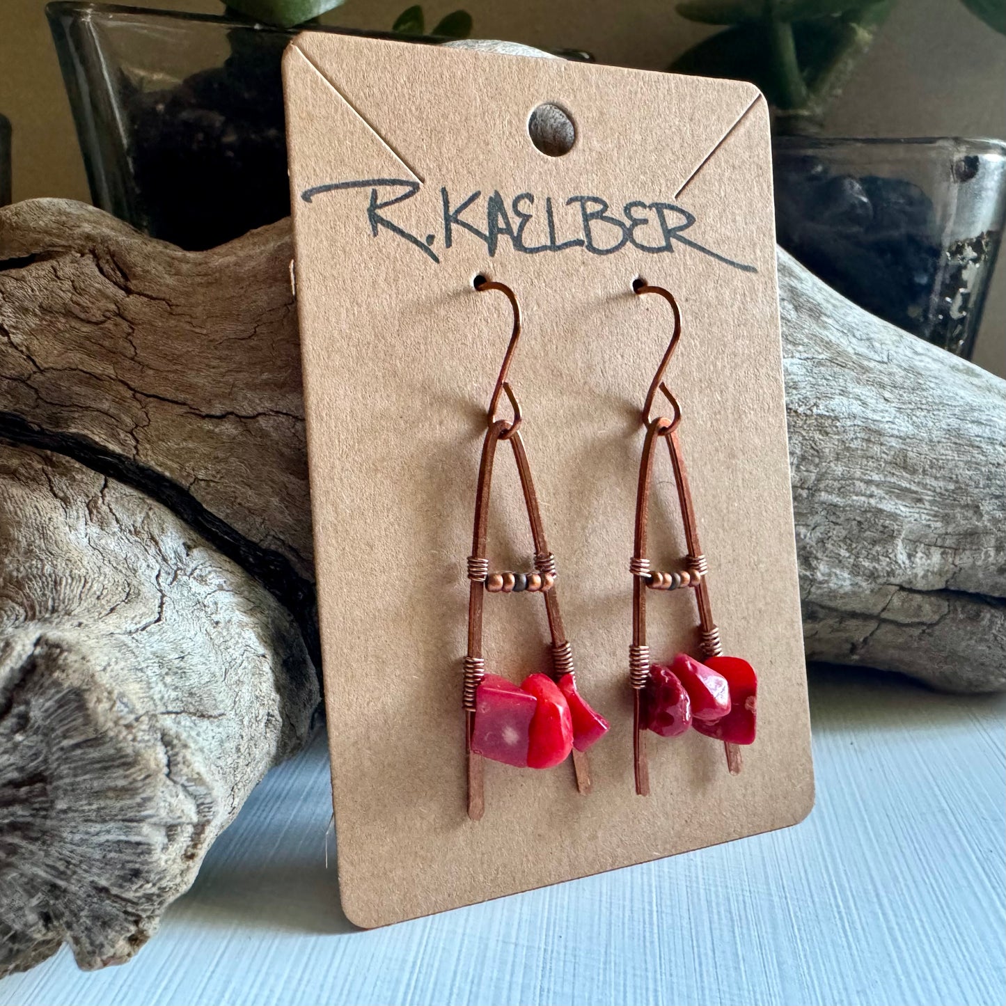 Red Coral A-Frame Earrings - R.Kaelber Art