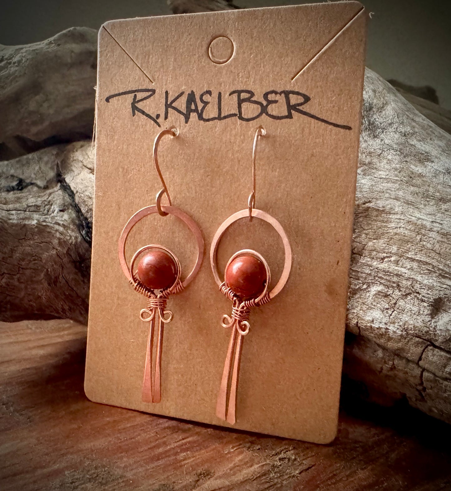 Jasper and Copper Lollipop Dangle Earrings