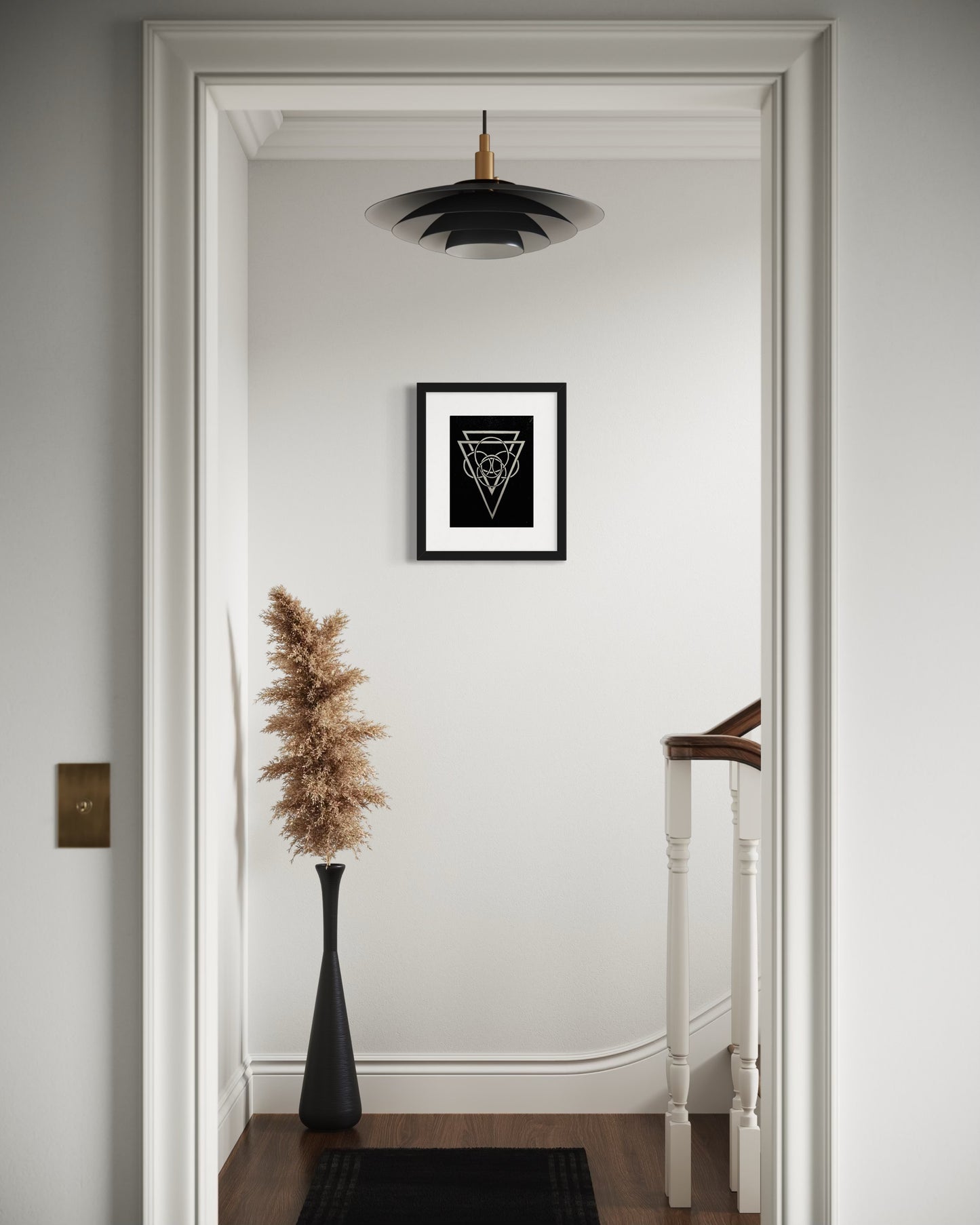 Energy Direction (Black background) 9/9 Framed - Original Linocut Print with Black Ink on Paper