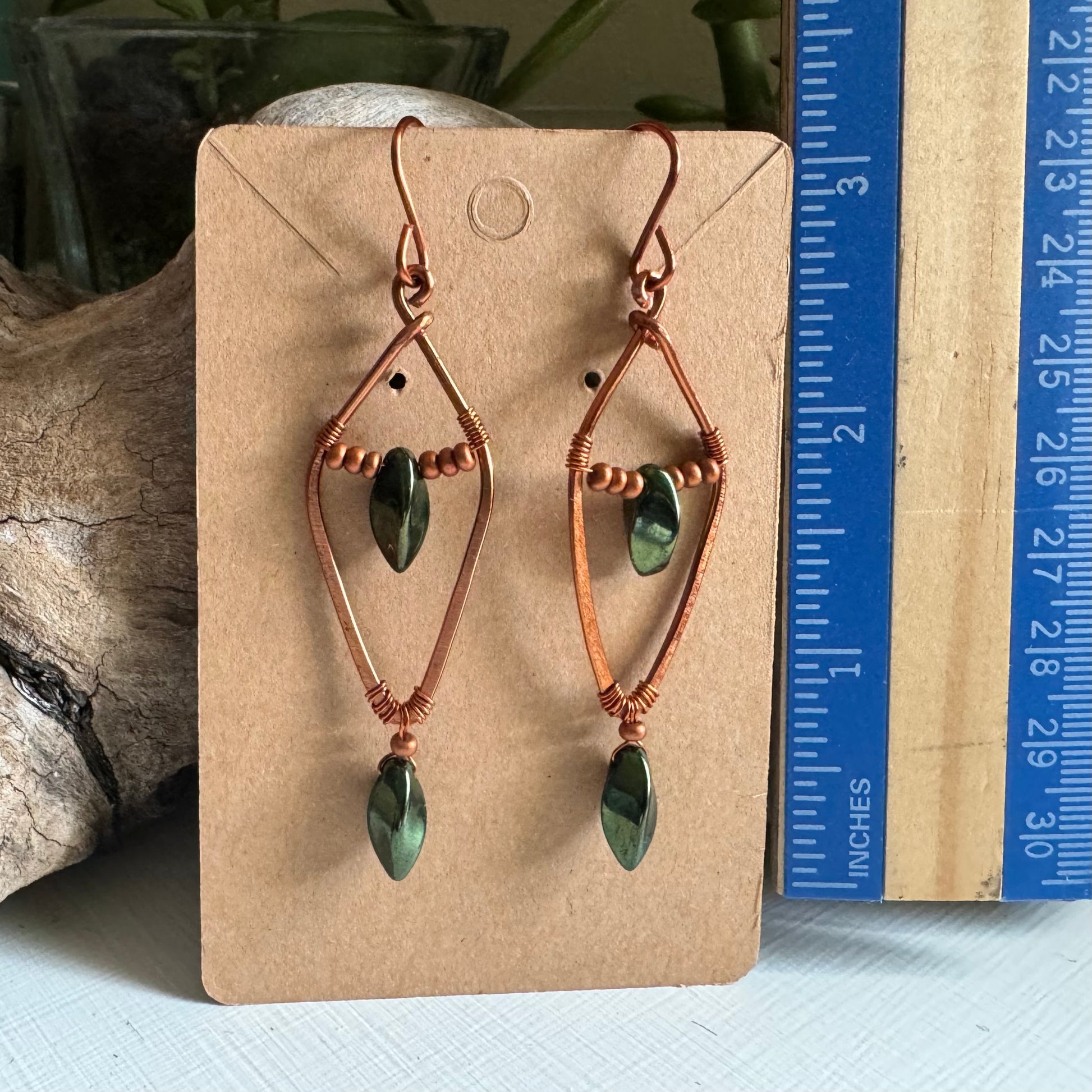 Jet, Copper, and Antique Bronze Dangle Earrings - R.Kaelber Art