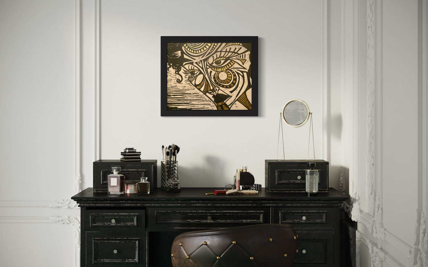 Ruby 1/1 - Original Black Ink Woodblock Print with Gold Leaf accent