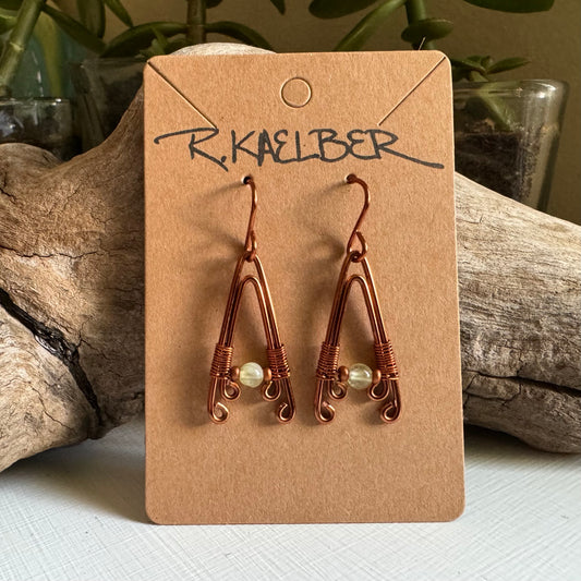 Prehnite and Copper A-Frame Earrings - R.Kaelber Art