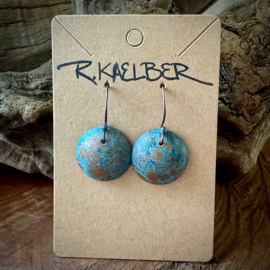 Textured Copper Domed Earrings with Green Patina - R.Kaelber Art