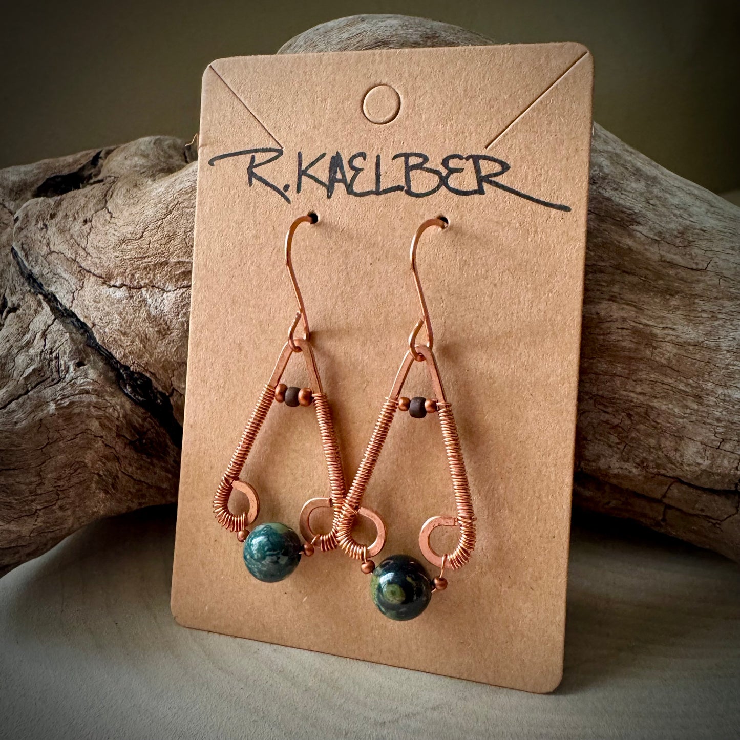 Kambaba Jasper and Copper Dangle Earrings