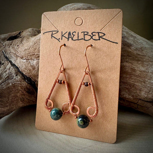 Kambaba Jasper and Copper Dangle Earrings