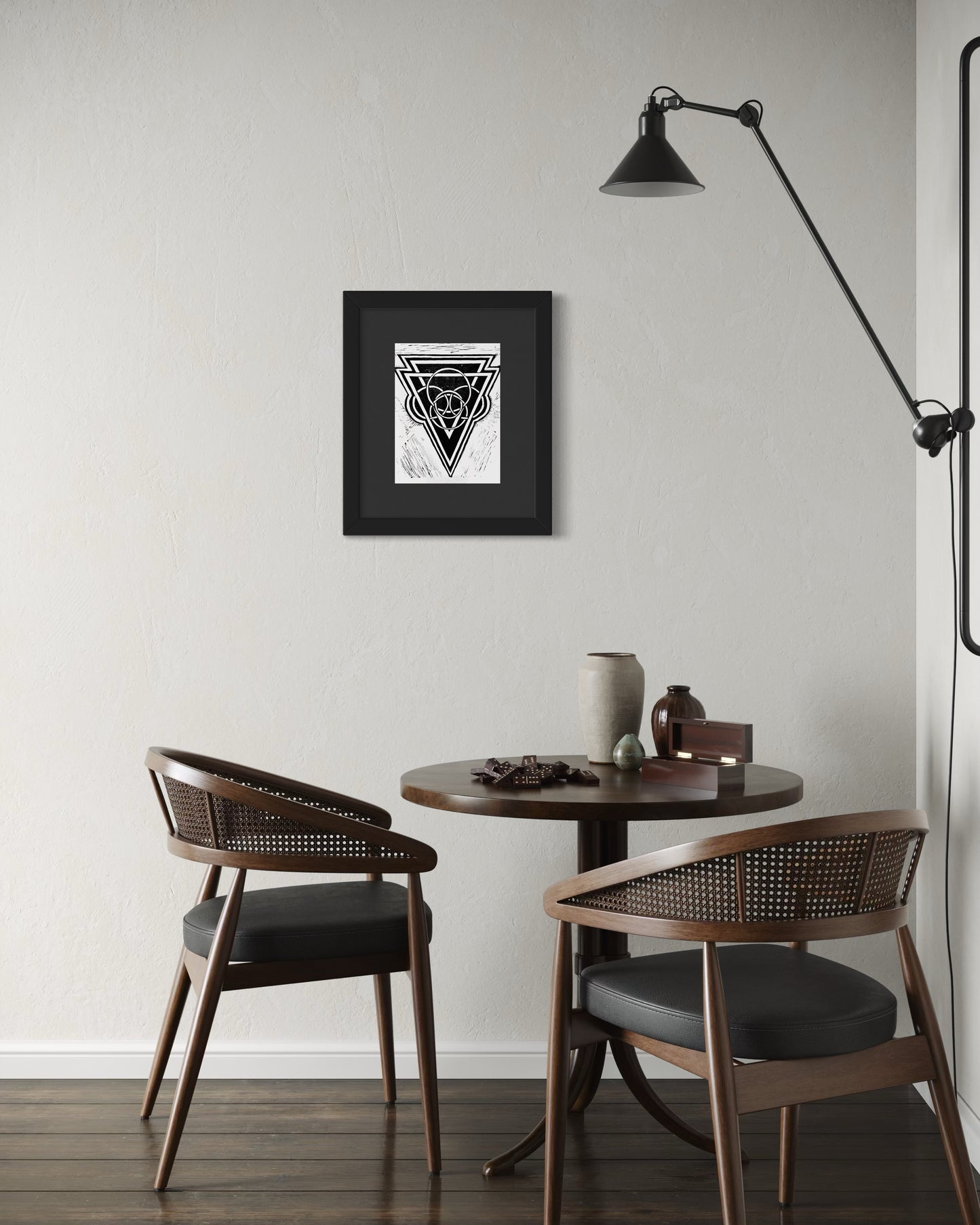 Energy Direction 1/10 Framed - Original Linocut Print with Black Ink on Paper