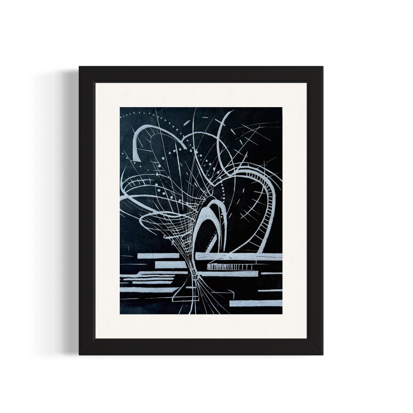 Spun Out and In - Original Black Ink Woodblock Print