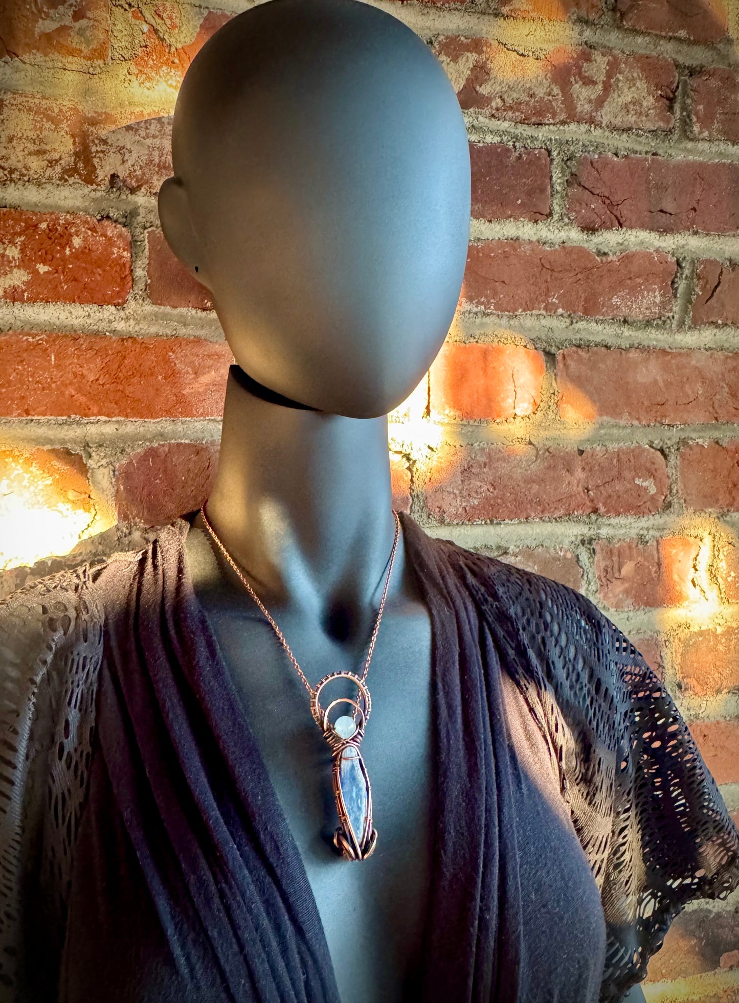 Aquamarine, Kyanite, and Copper Circular Pendant