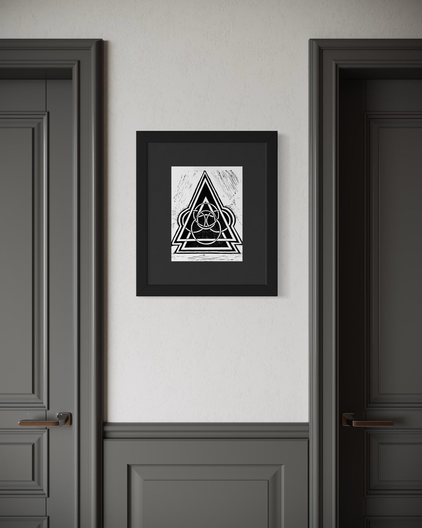 Energy Direction 11/12 Framed - Original Linocut Print with Black Ink on Paper