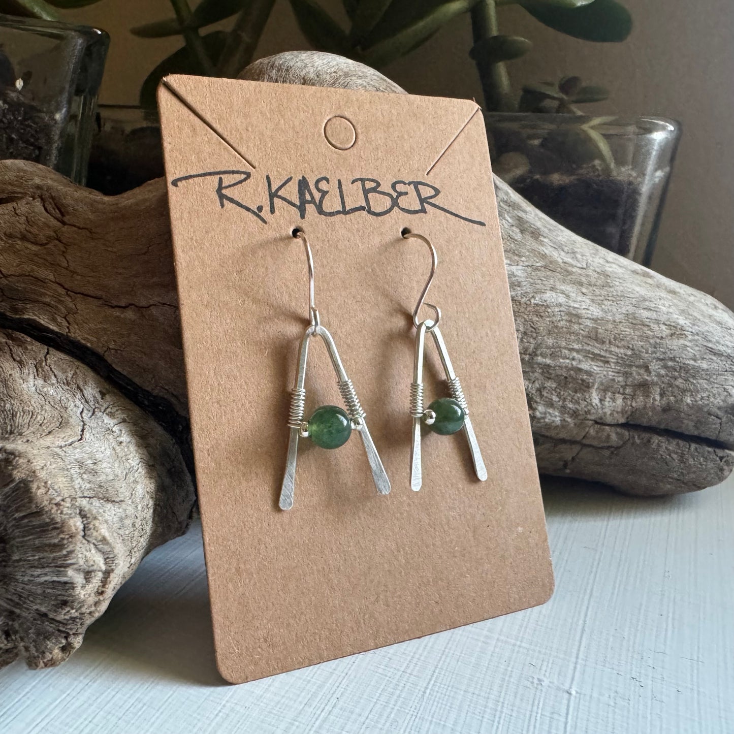 Moss Agate and Sterling Silver A-Frame Earrings - R.Kaelber Art