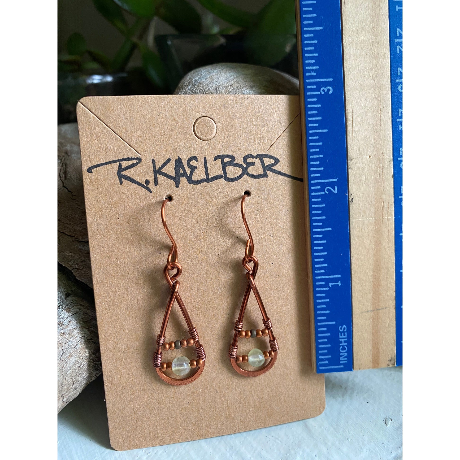 Prehnite and Copper Teardrop Earrings - R.Kaelber Art