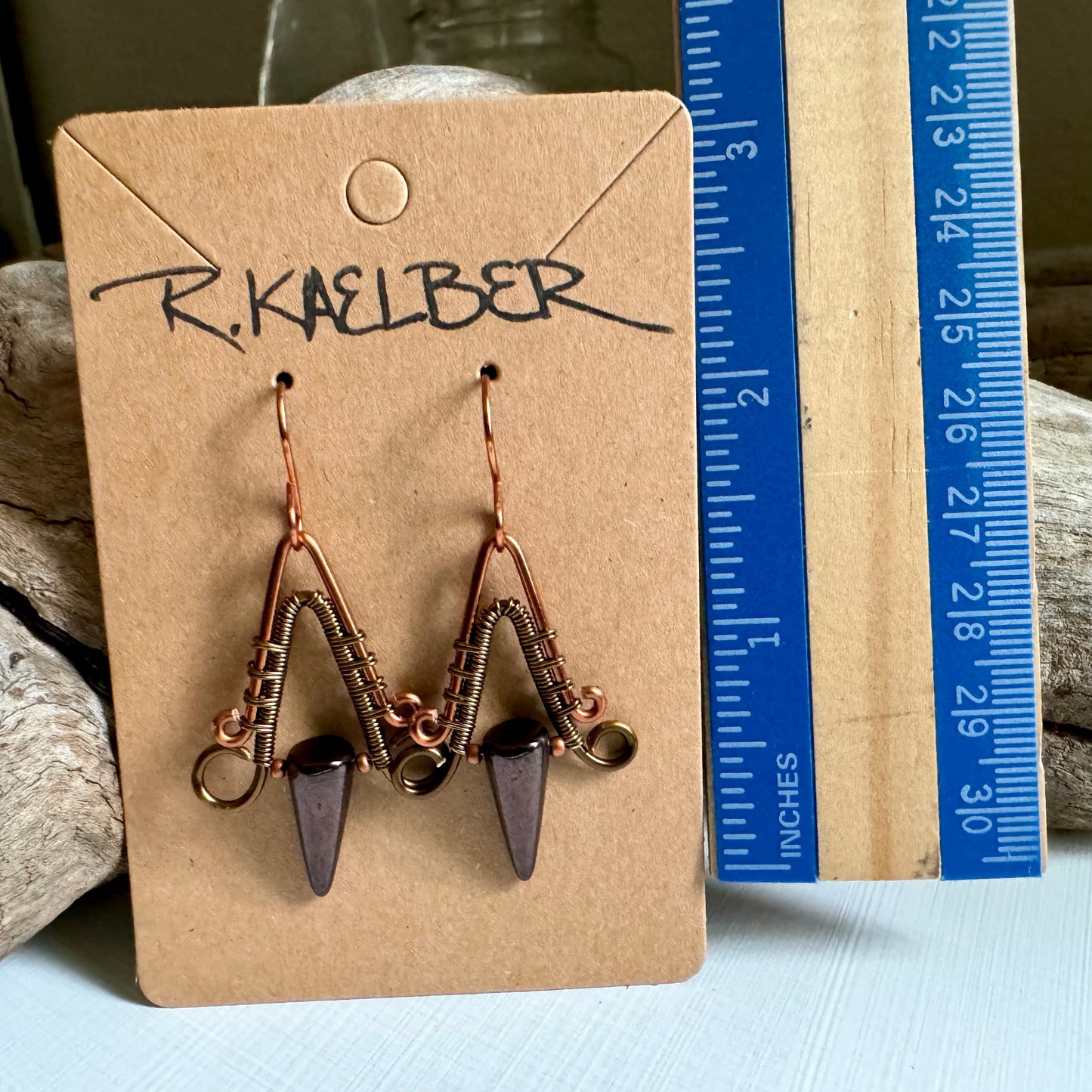 Jet, Copper, and Antique Bronze Earrings - R.Kaelber Art