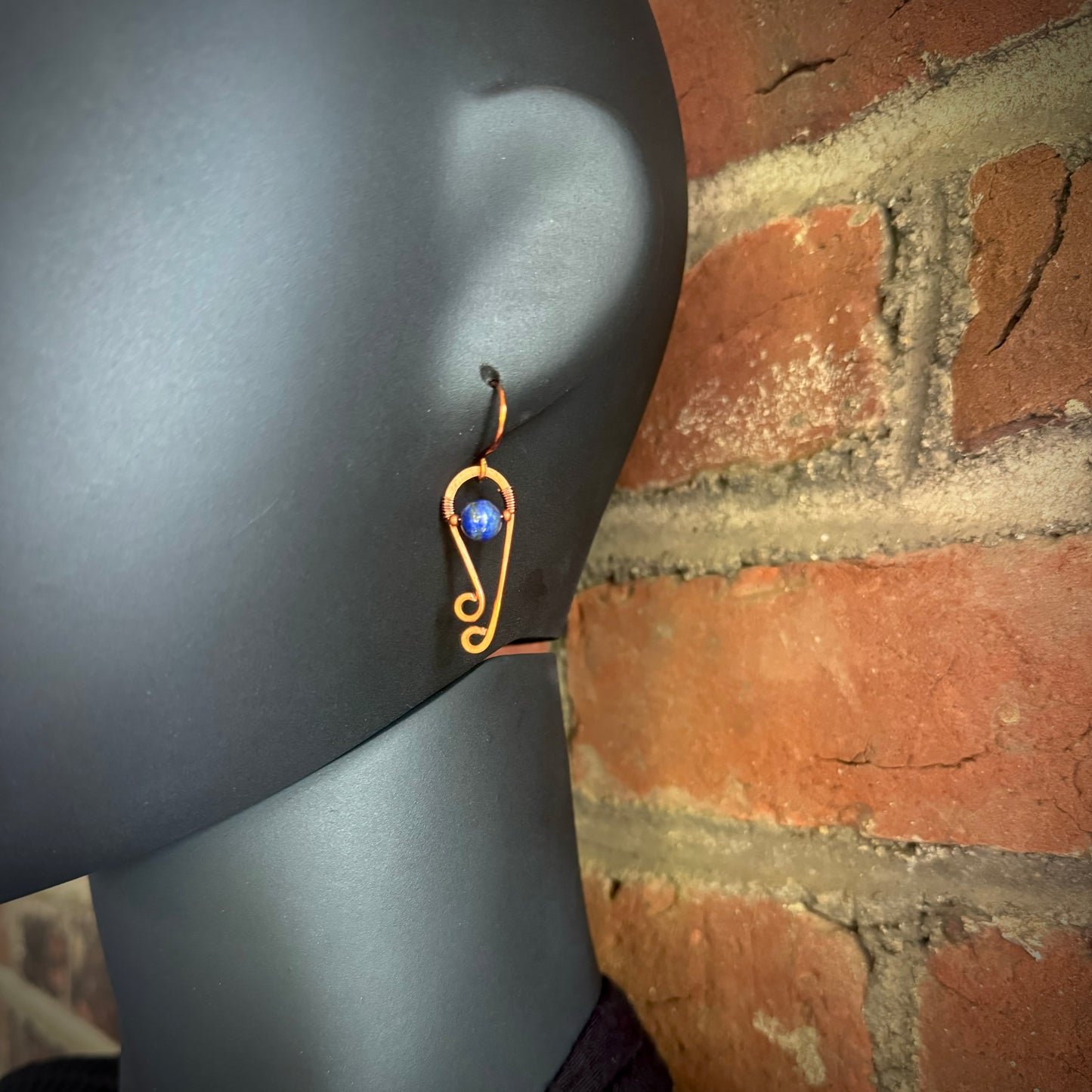 Lapis Lazuli Small Dangle Hammered Copper Earrings