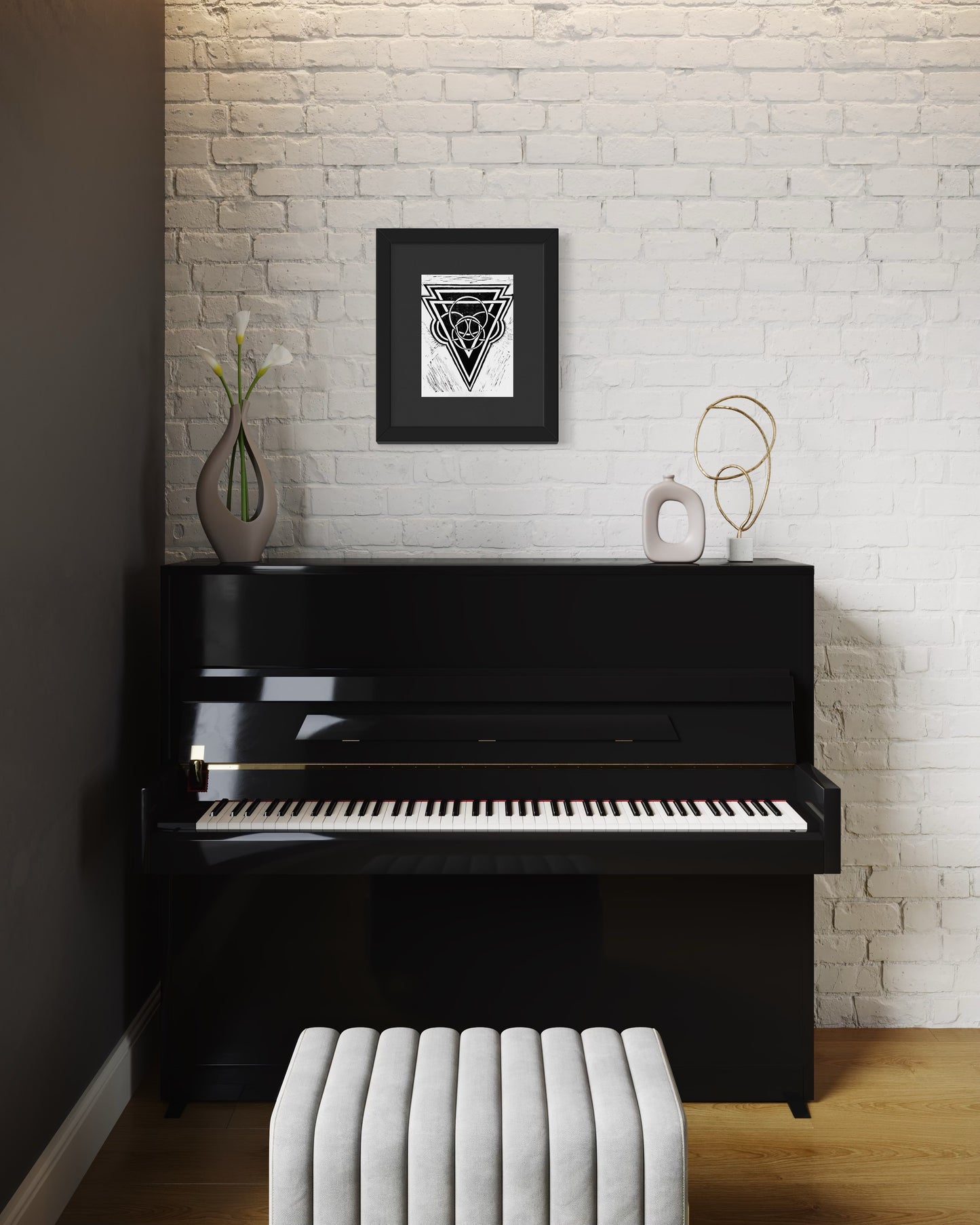 Energy Direction 1/10 Framed - Original Linocut Print with Black Ink on Paper