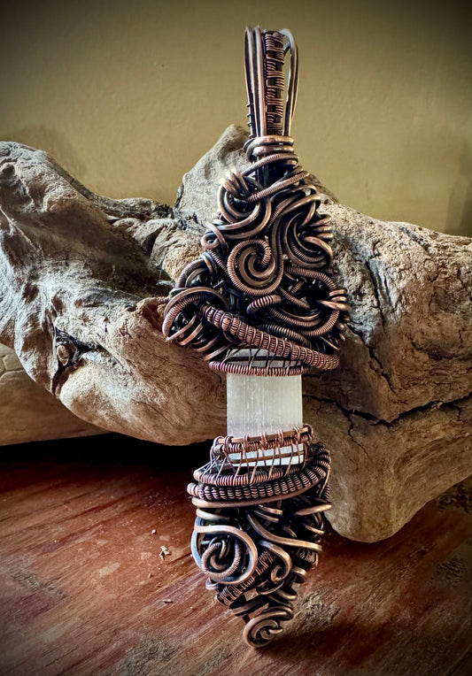 Selenite, Copper, and Antique Bronze Pendant