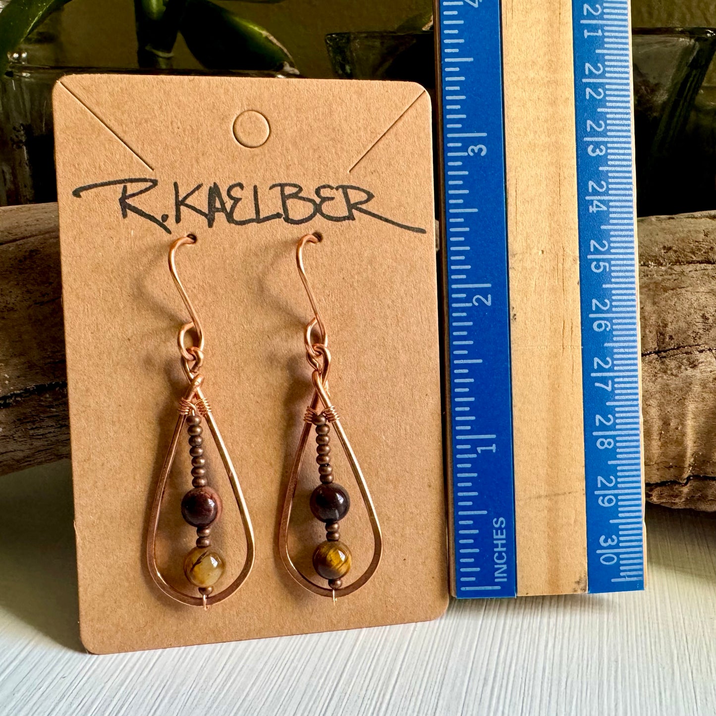 Tiger’s Eye and Copper Teardrop Earrings - R.Kaelber Art