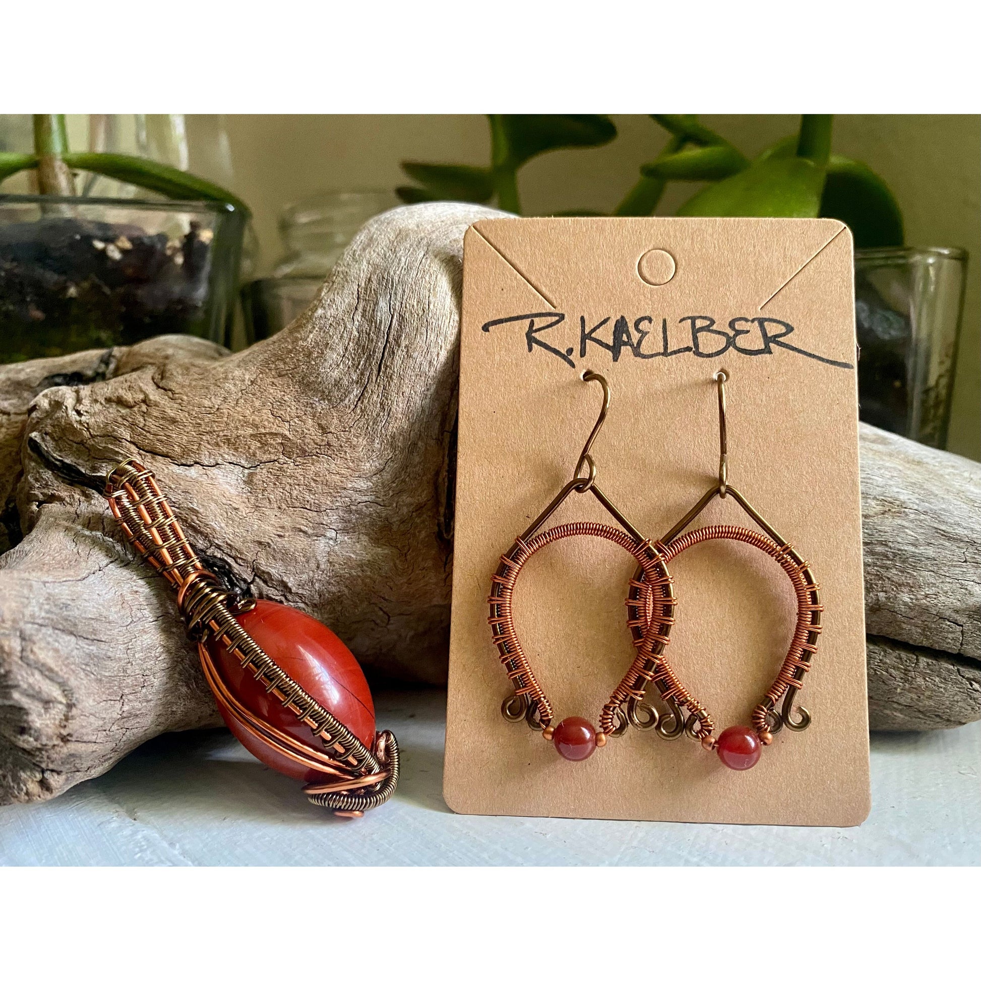 Carnelian Earring and Red Jasper Pendant Set - R.Kaelber Art