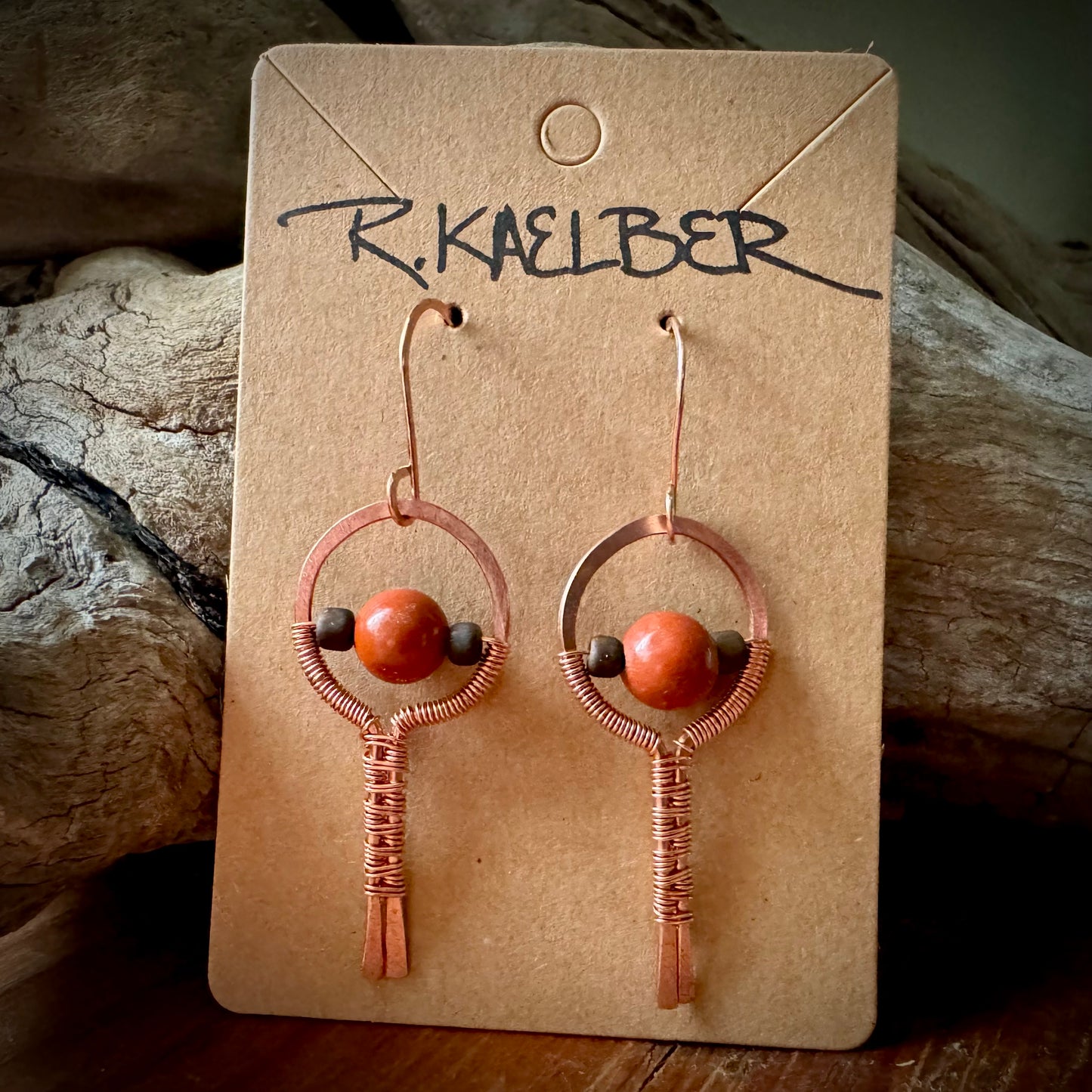 Jasper and Copper Lollipop Dangle Earrings