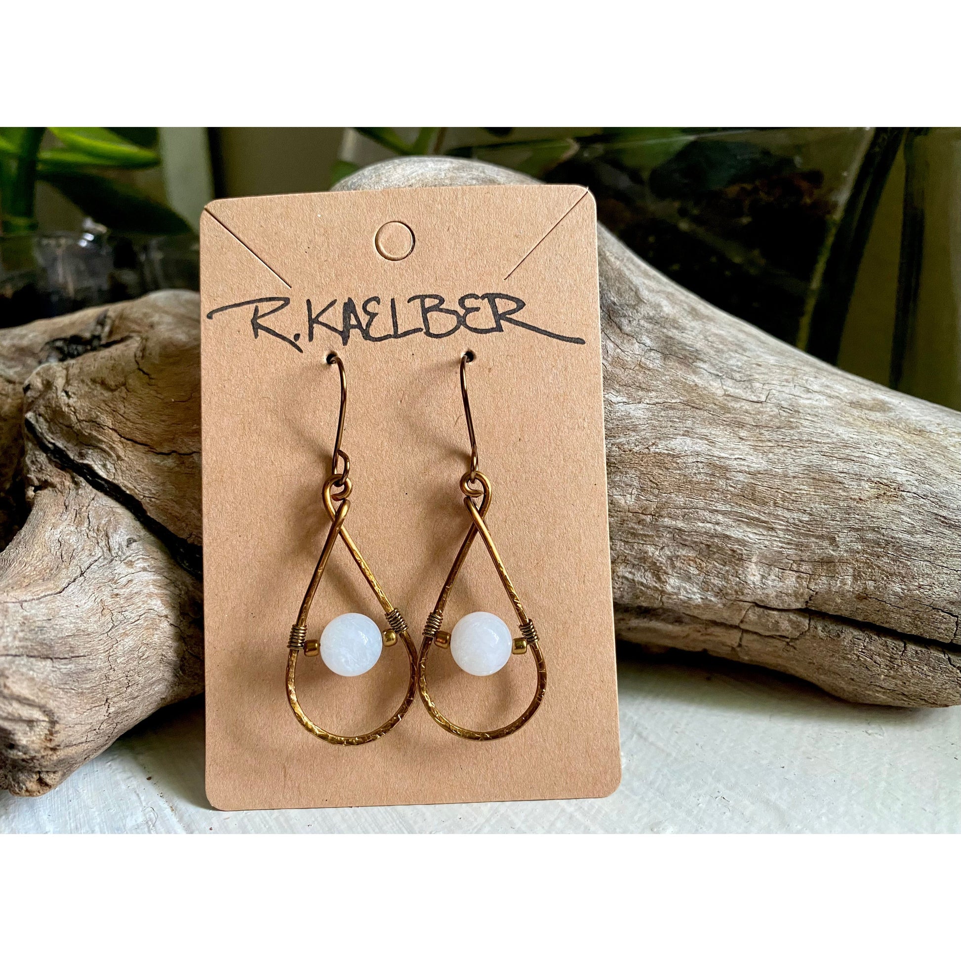 Rainbow Moonstone Teardrop Earrings with Copper or Antique Bronze - R.Kaelber Art