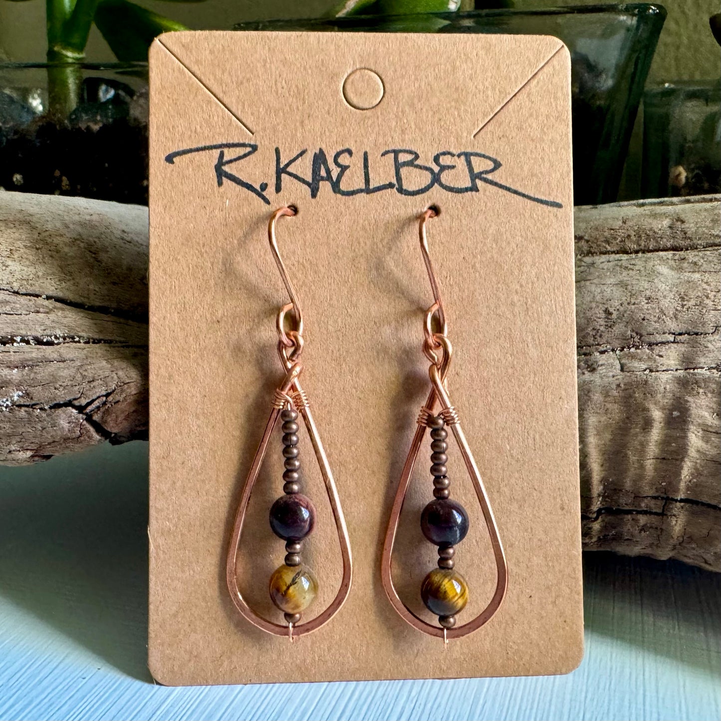 Tiger’s Eye and Copper Teardrop Earrings - R.Kaelber Art