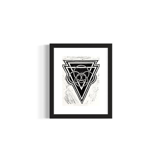 Energy Direction 1/10 Framed - Original Linocut Print with Black Ink on Paper