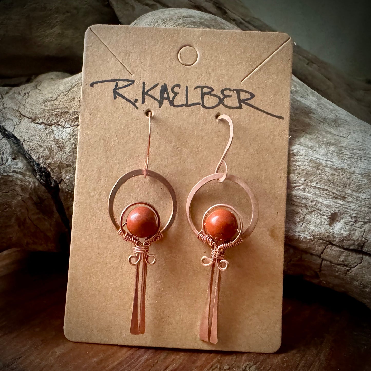 Jasper and Copper Lollipop Dangle Earrings
