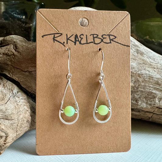 Green Opal and Sterling Silver Teardrop Earrings - R.Kaelber Art