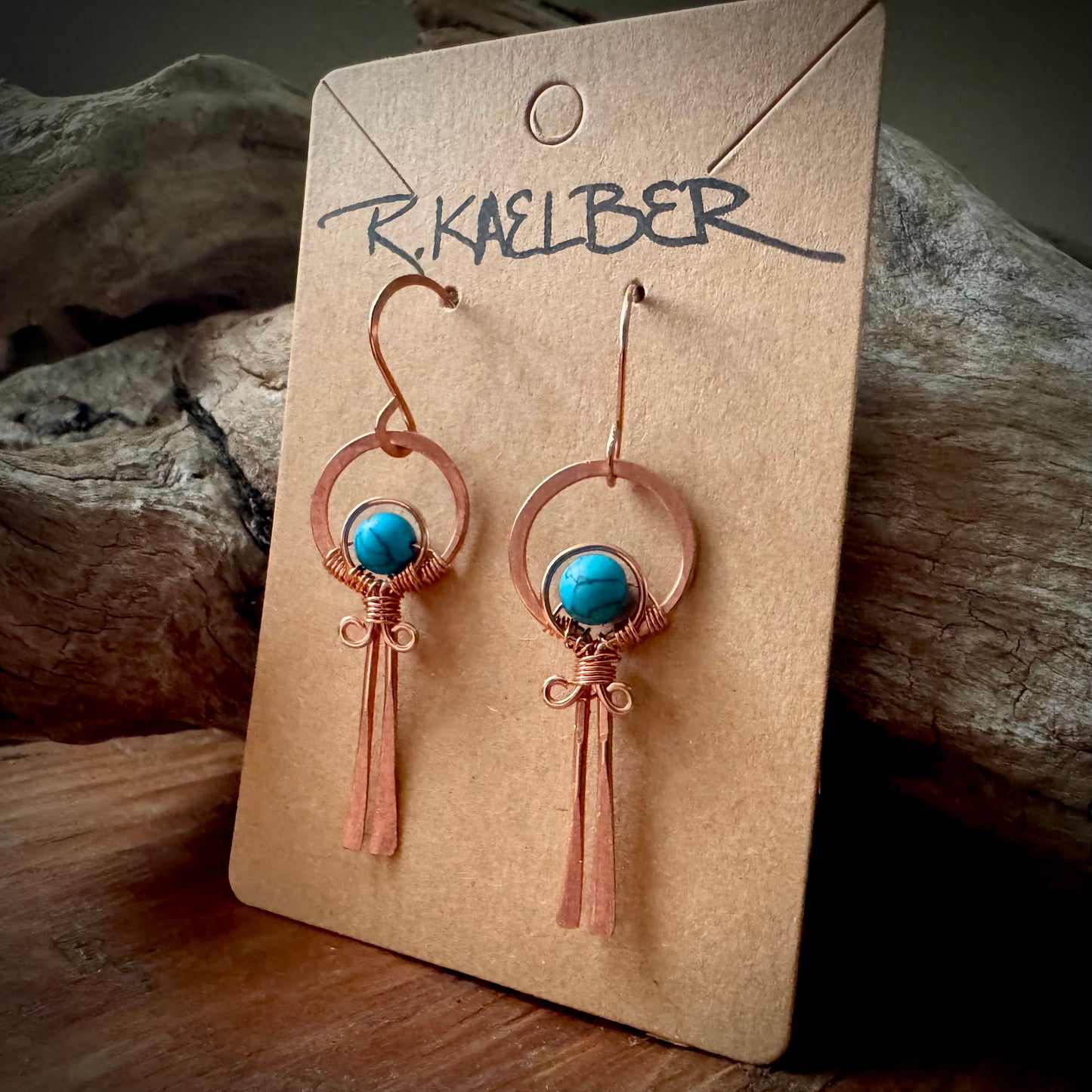 Turquoise and Copper Lollipop Dangle Earrings