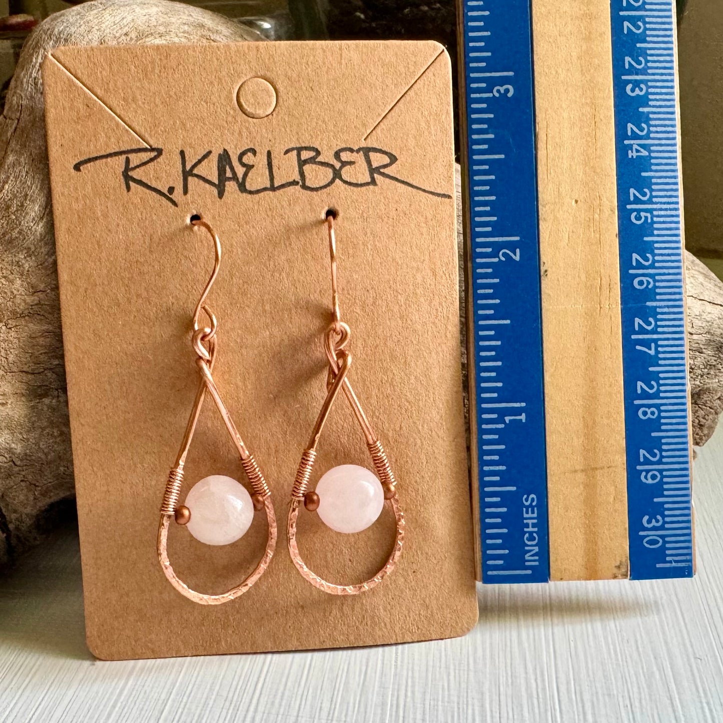 Rose Quartz and Copper Teardrop Earrings