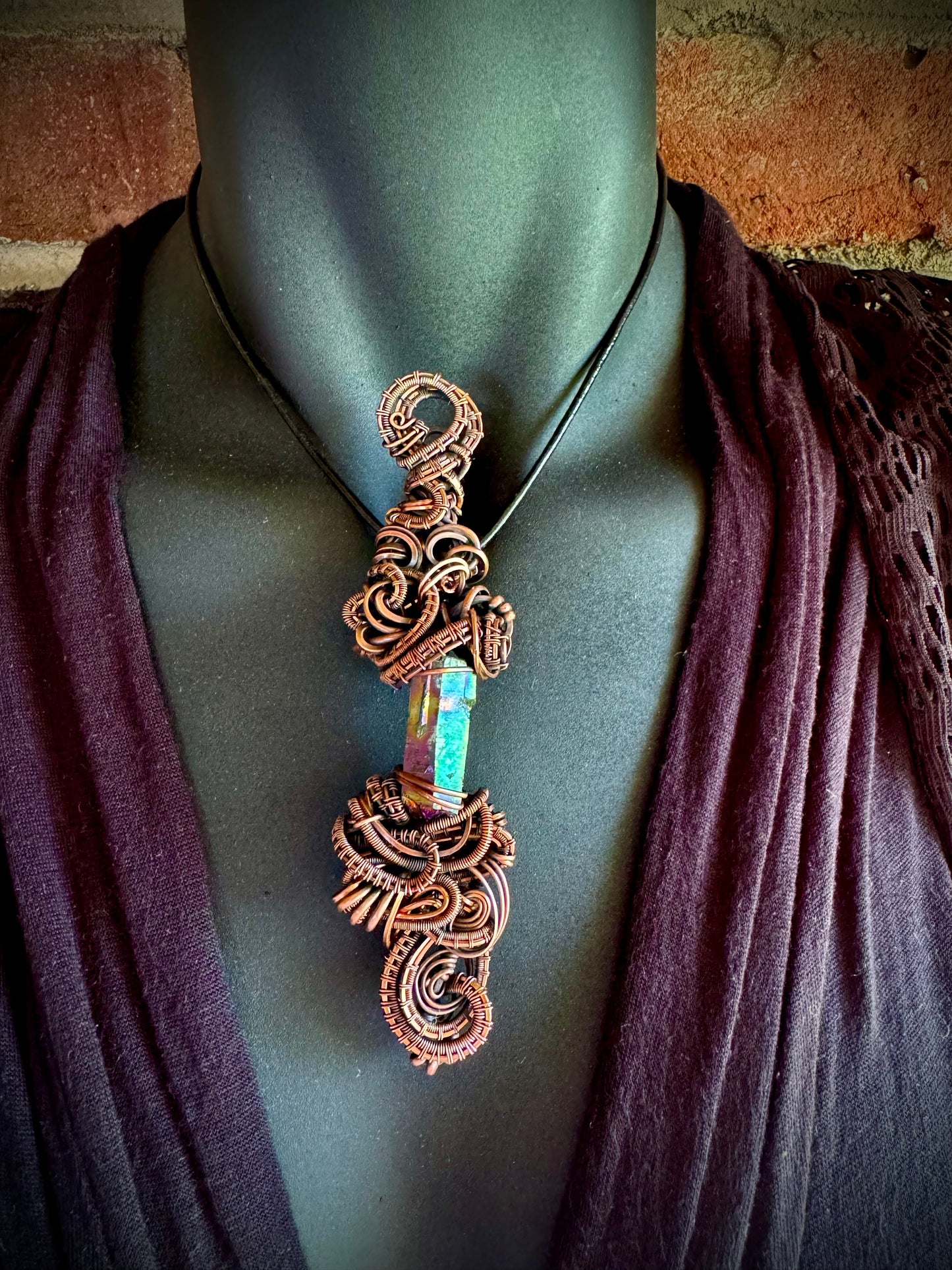 Aura Quartz Floating Pendant with Copper