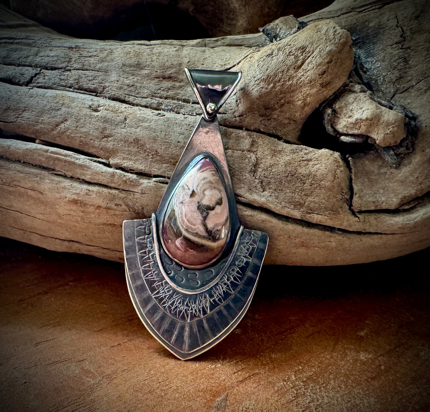 Rhodochrosite and Sterling Silver Pendant