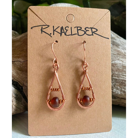 Horn and Copper Teardrop Earrings - R.Kaelber Art