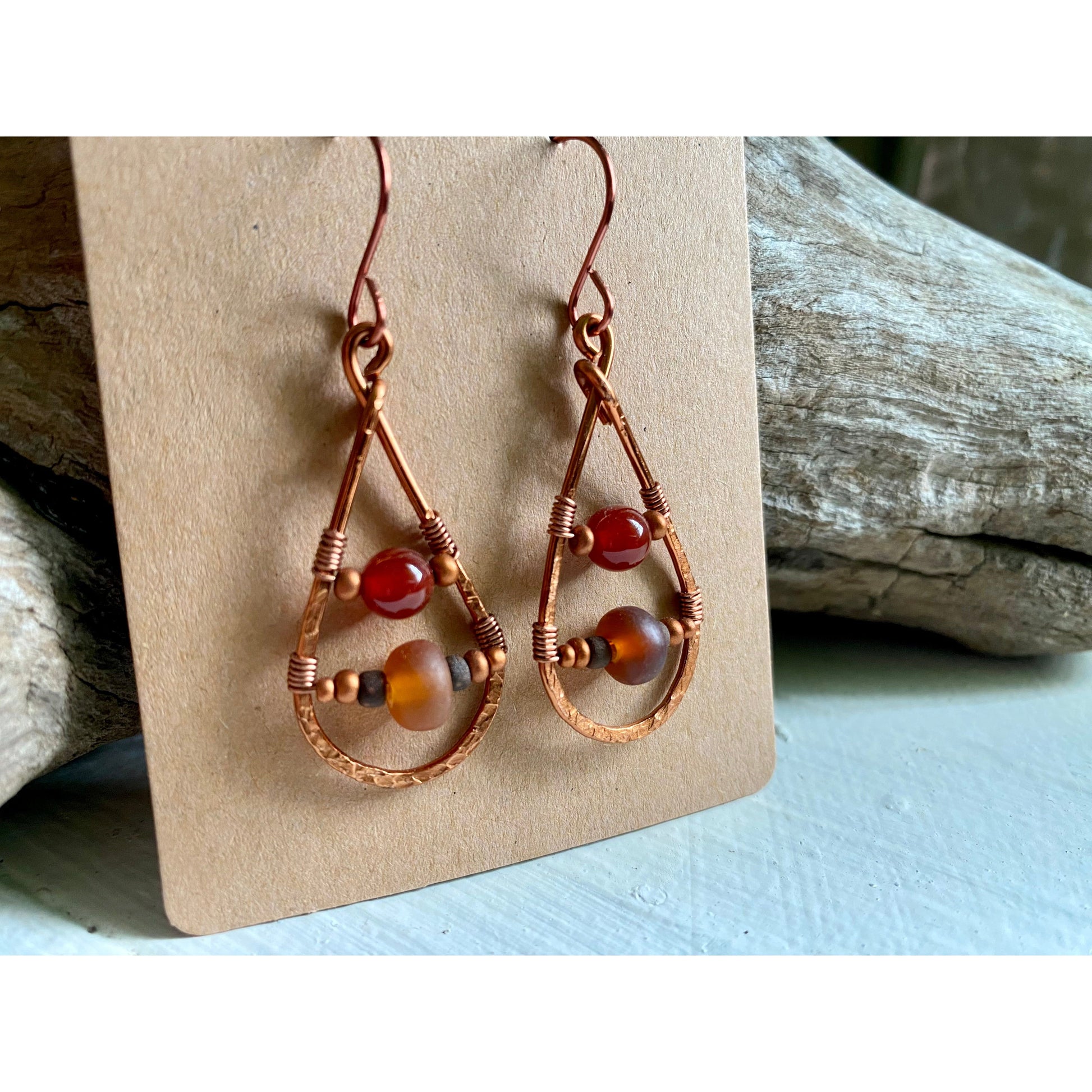 Carnelian and Horn Teardrop Earrings - R.Kaelber Art