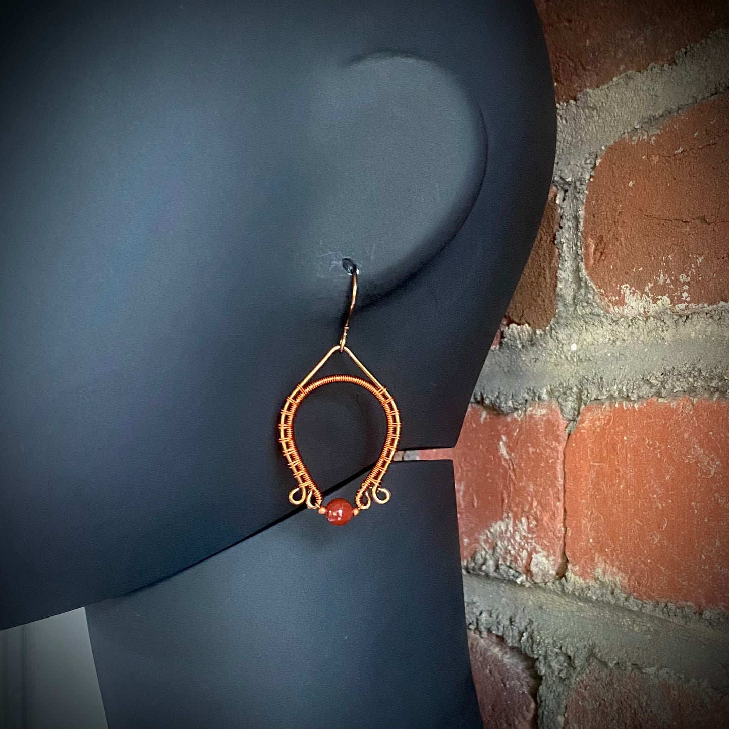 Carnelian, Copper, and Antique Bronze Dangle Earrings