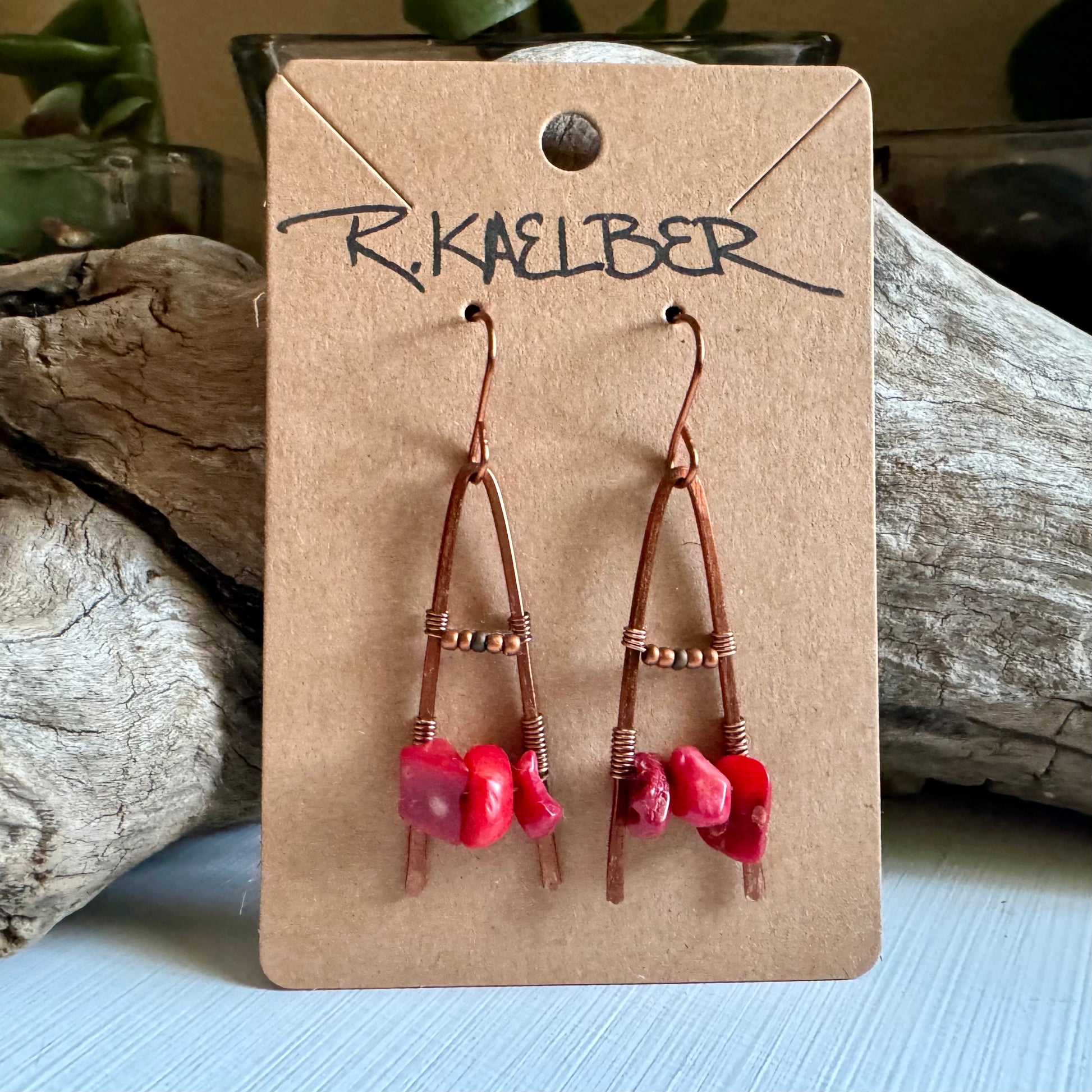 Red Coral A-Frame Earrings - R.Kaelber Art