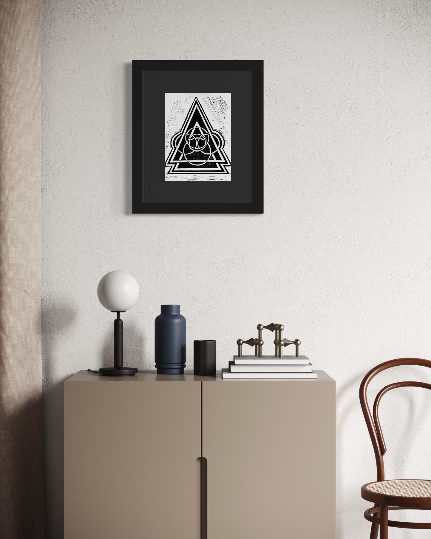 Energy Direction 11/12 Framed - Original Linocut Print with Black Ink on Paper