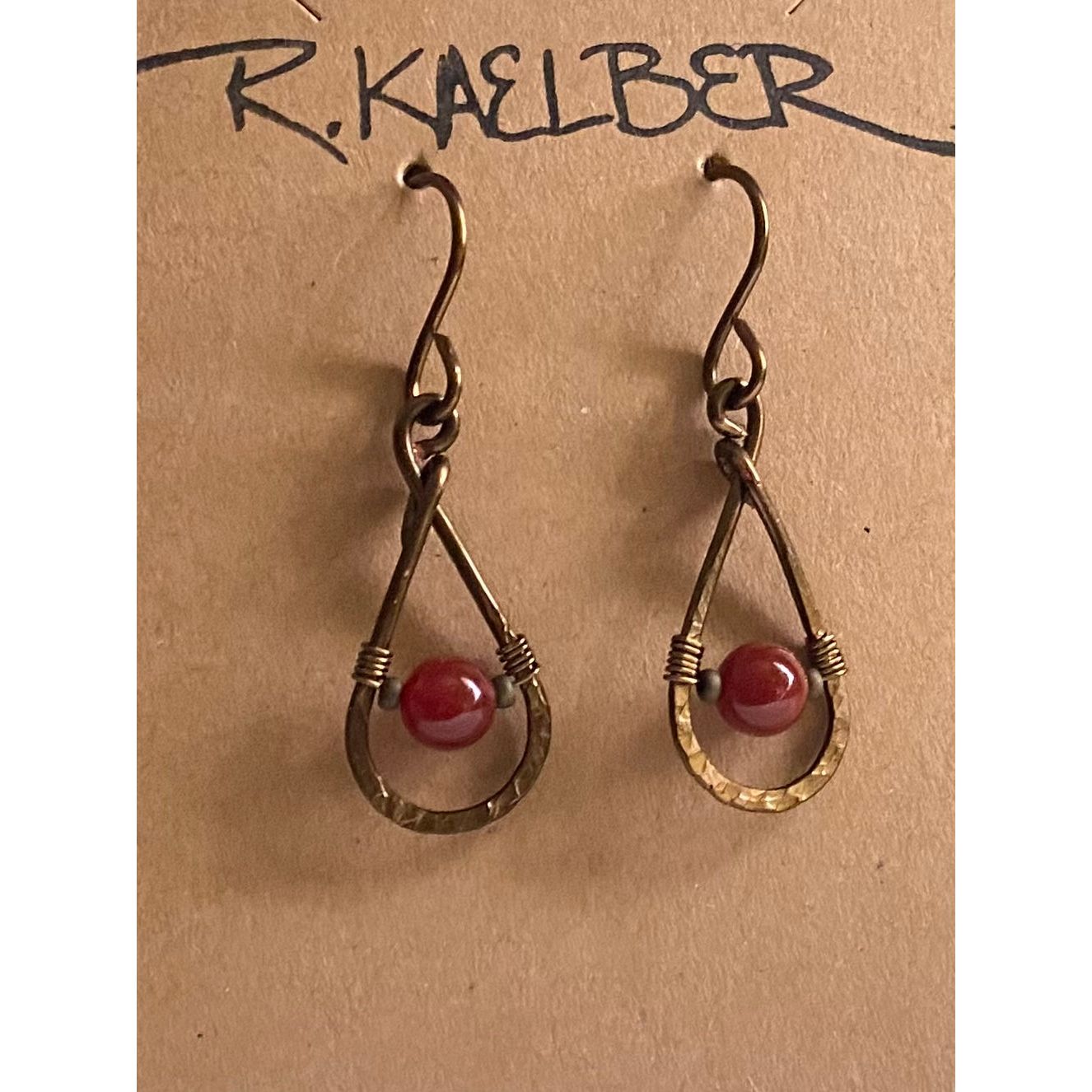 Carnelian and Antique Bronze Teardrop Earrings - R.Kaelber Art