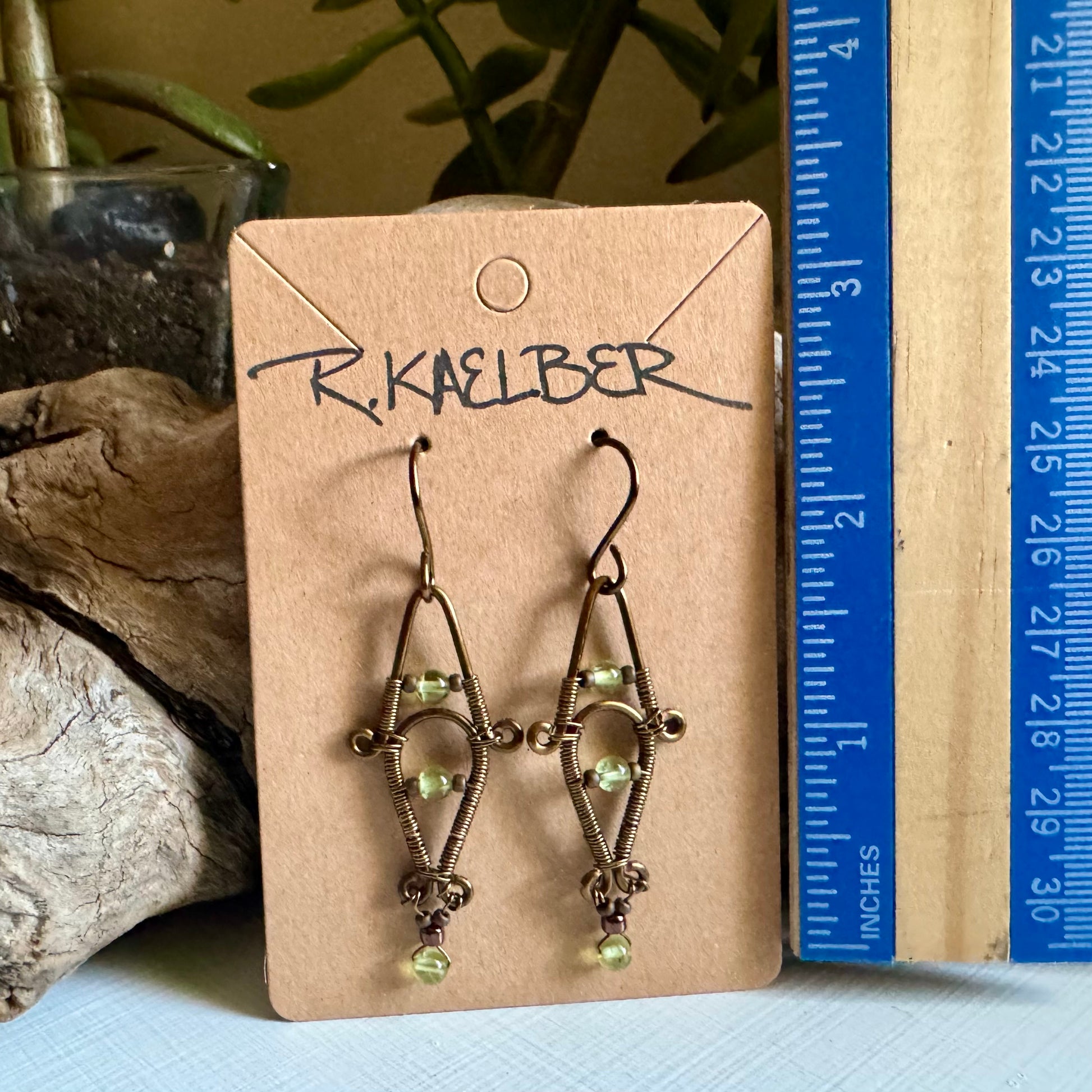 Prehnite and Antique Bronze Dangle Earrings - R.Kaelber Art