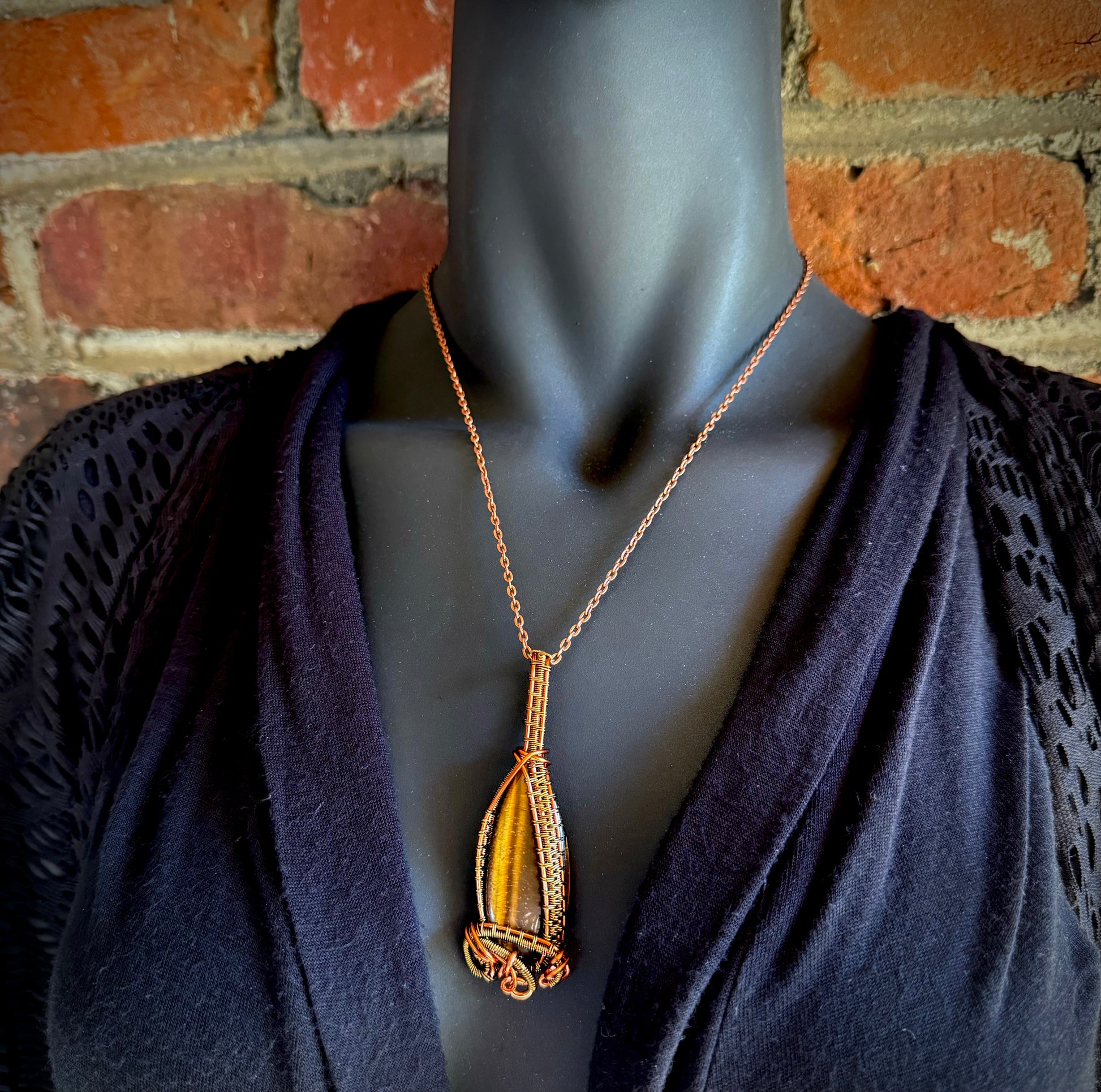 Tiger’s Eye Pendant Wrapped in Copper and Antique Bronze - R.Kaelber Art