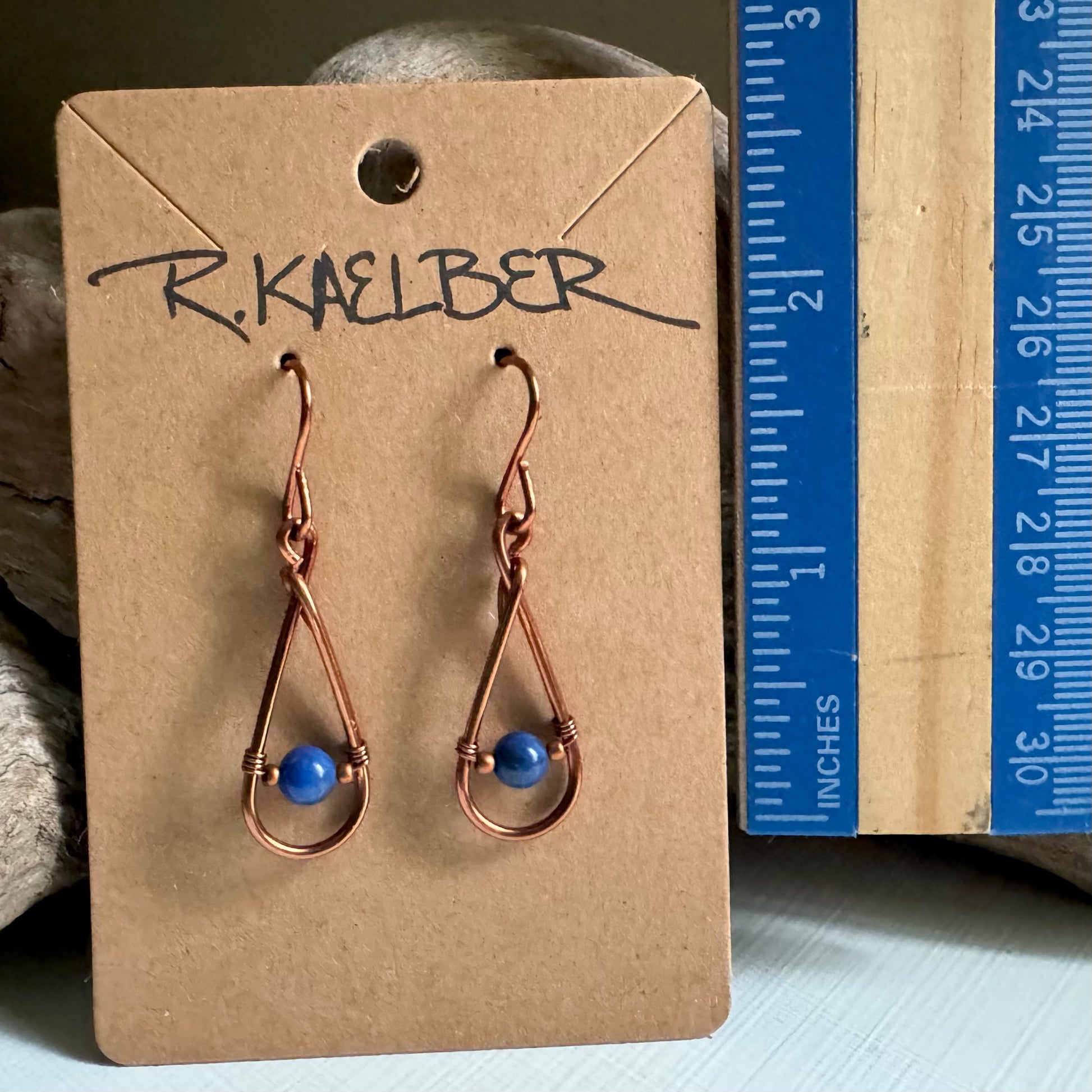 Lapis Lazuli Teardrop Earrings with Copper - R.Kaelber Art