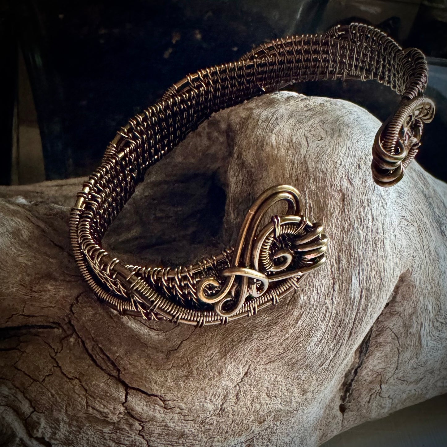 Antique Bronze Wire Wrapped Twisting Cuff